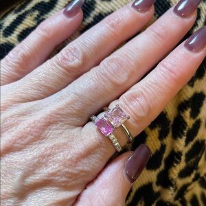 BP OG Rose Quartz and Pink Corundum Women's Ring Set - Size 6